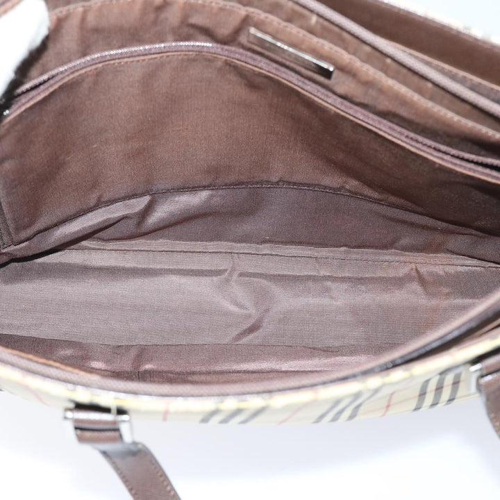 Burberry Nova Check Tote Bag Nylon Canvas Beige Auth 56398