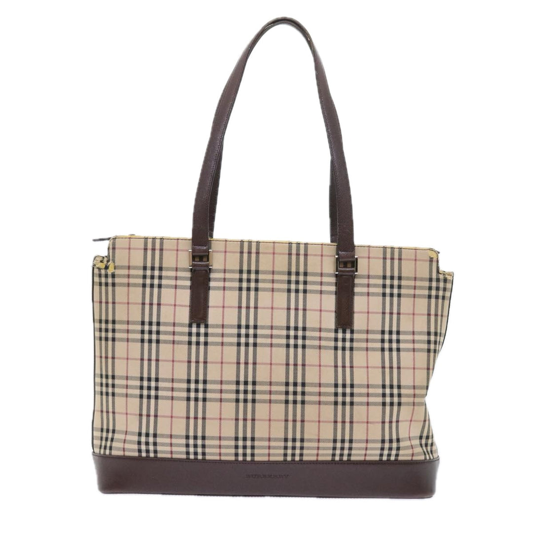 Burberry Nova Check Tote Bag Nylon Canvas Beige Auth 56398