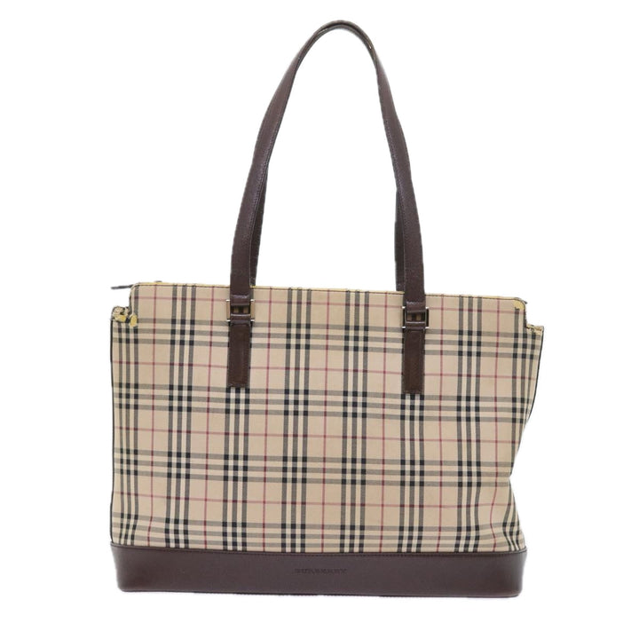 Burberry Nova Check Tote Bag Nylon Canvas Beige Auth 56398