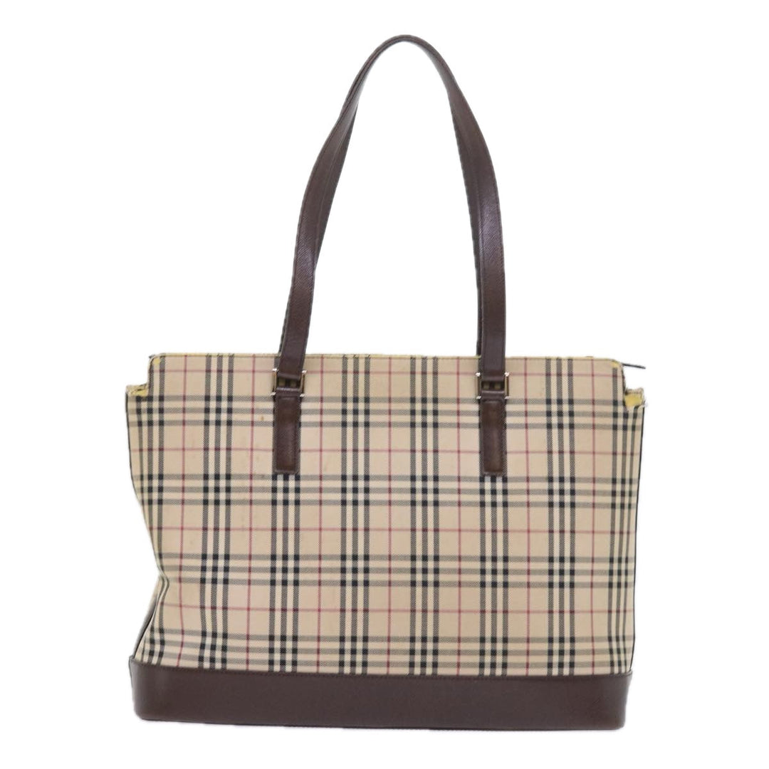 Burberry Nova Check Tote Bag Nylon Canvas Beige Auth 56398