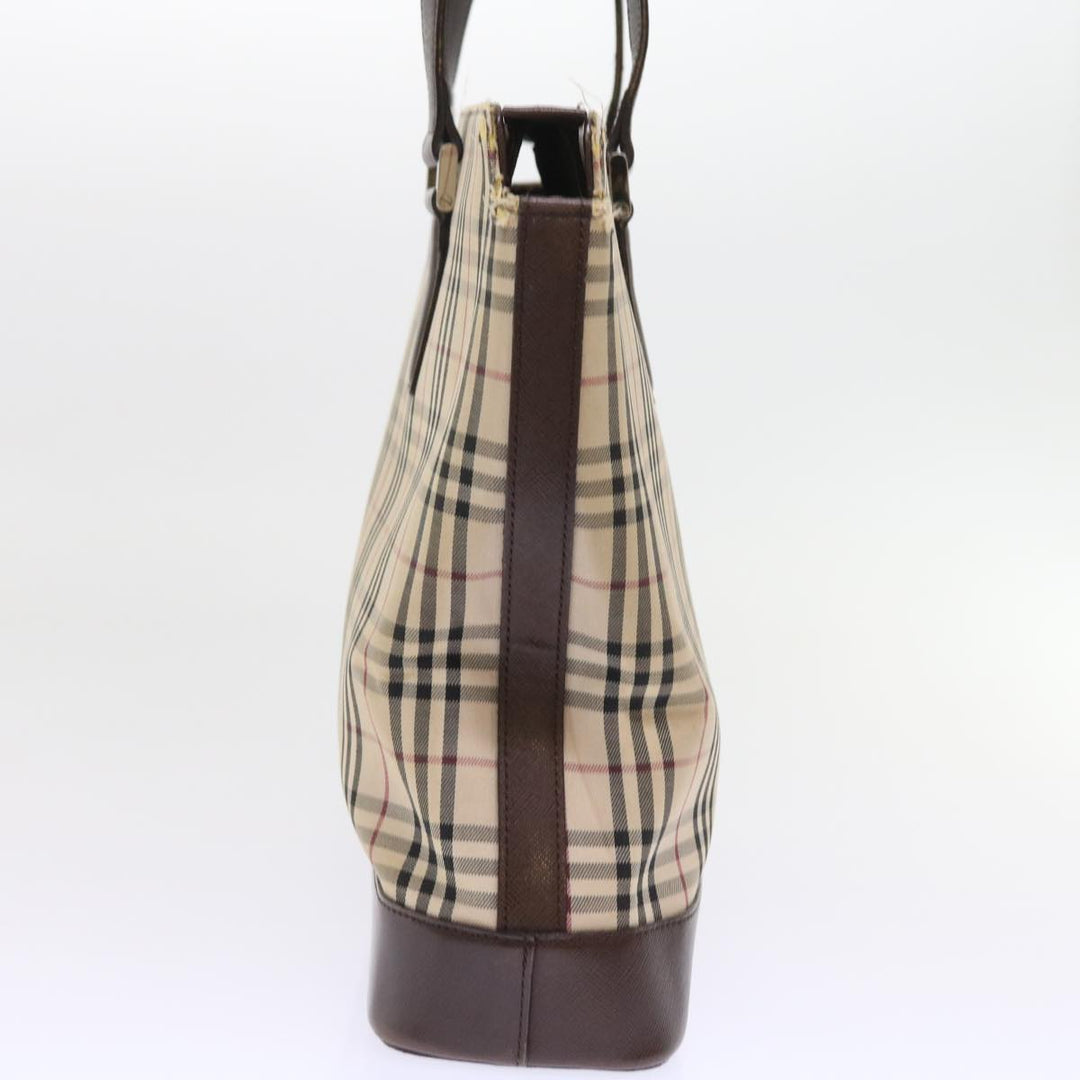 Burberry Nova Check Tote Bag Nylon Canvas Beige Auth 56398