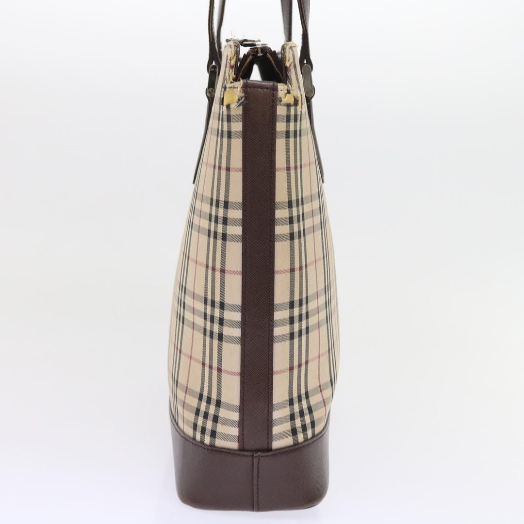 Burberry Nova Check Tote Bag Nylon Canvas Beige Auth 56398
