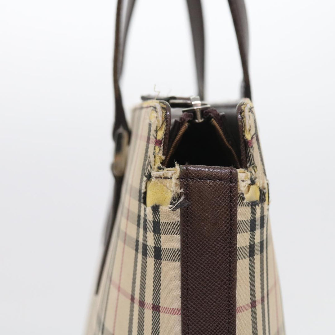 Burberry Nova Check Tote Bag Nylon Canvas Beige Auth 56398