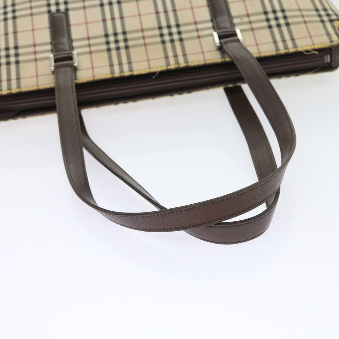 Burberry Nova Check Tote Bag Nylon Canvas Beige Auth 56398
