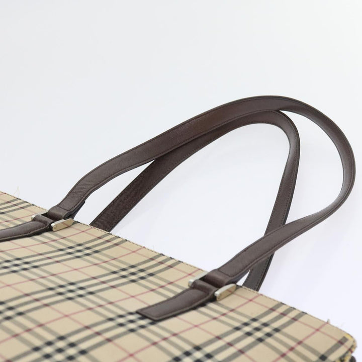 Burberry Nova Check Tote Bag Nylon Canvas Beige Auth 56398