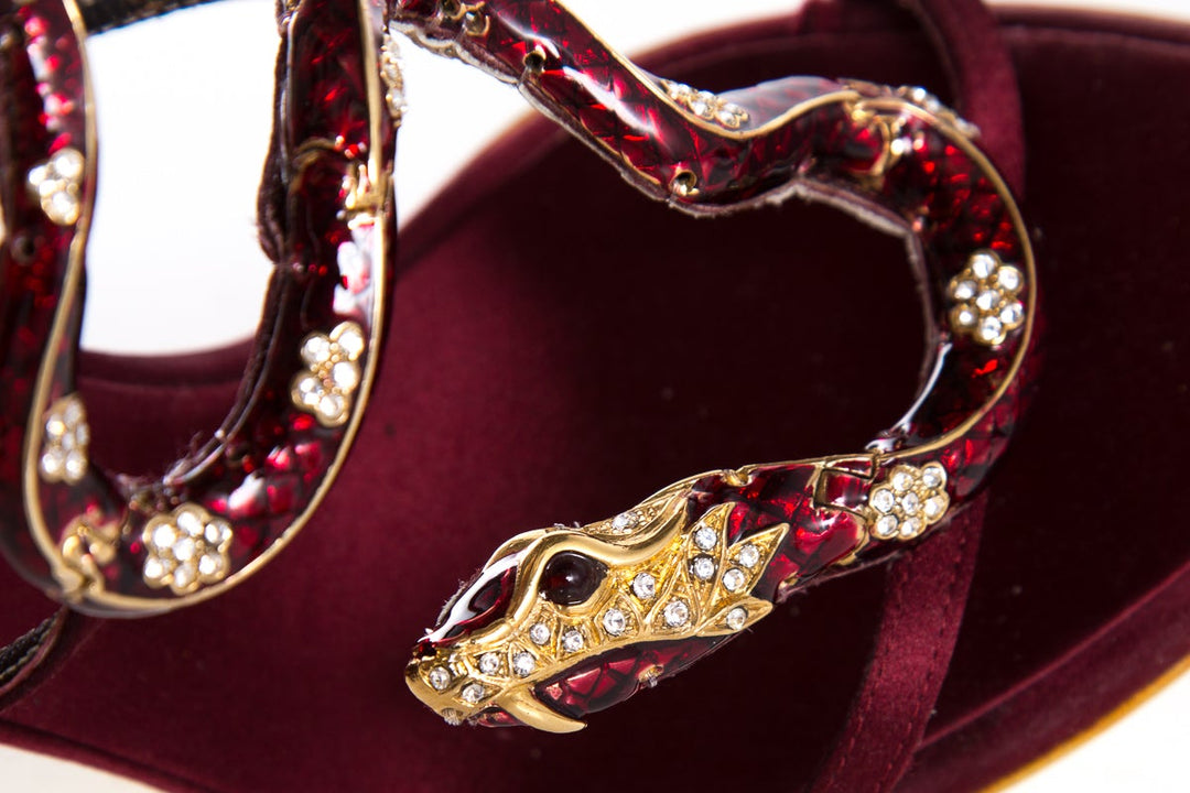 Roberto Cavalli Burgundy & Snake Detail Heels SZ 36