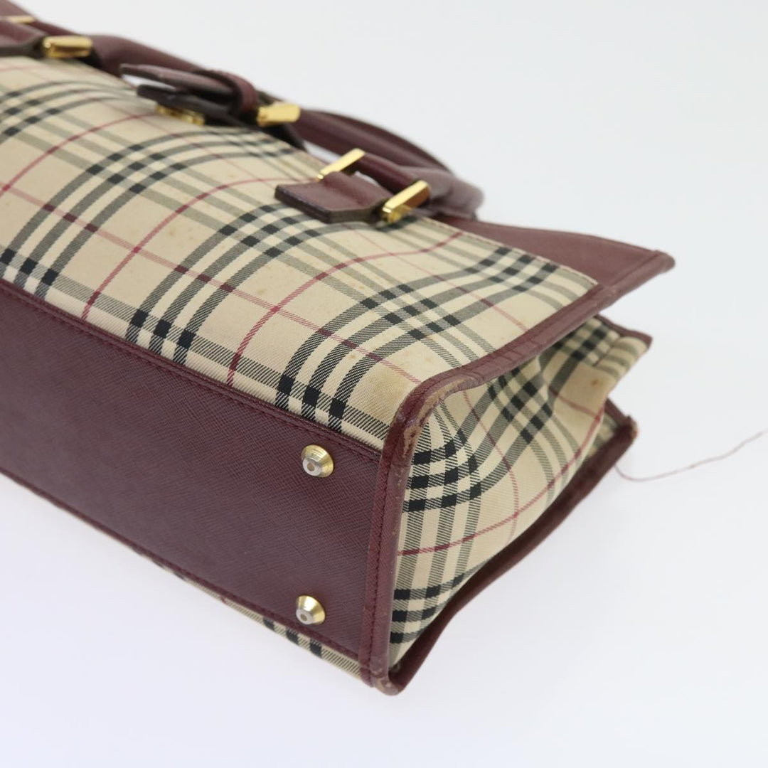 Burberry Nova Check Hand Bag Nylon Canvas Beige Auth 56466
