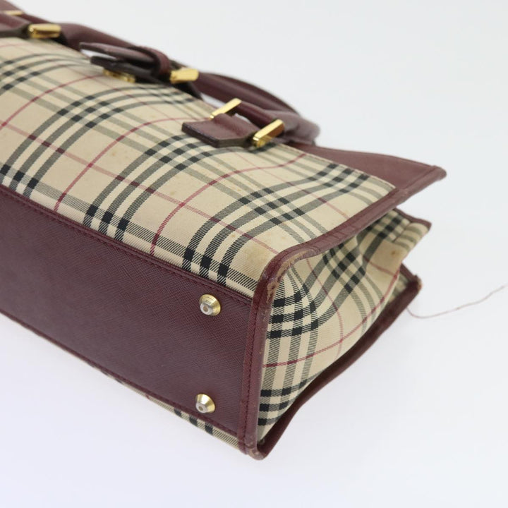 Burberry Nova Check Hand Bag Nylon Canvas Beige Auth 56466