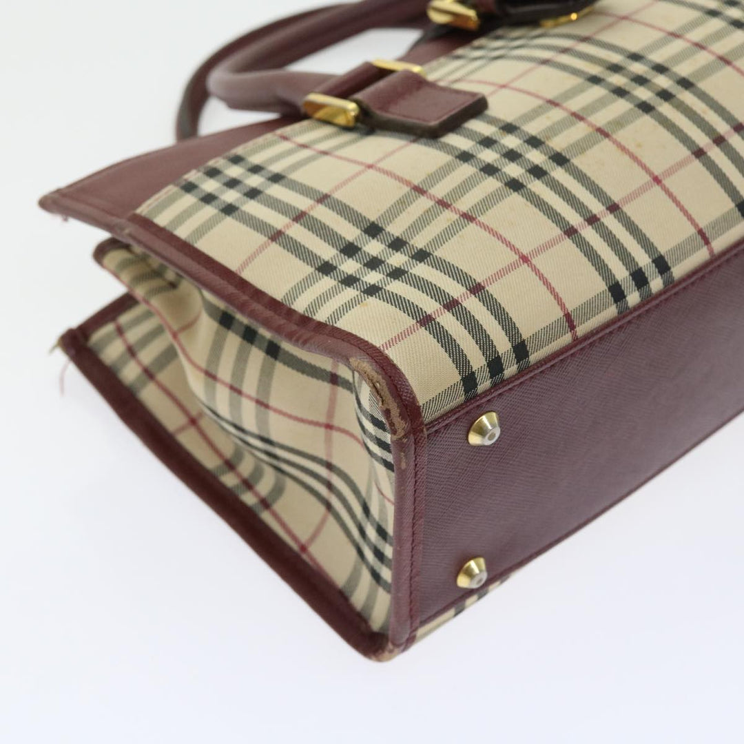 Burberry Nova Check Hand Bag Nylon Canvas Beige Auth 56466