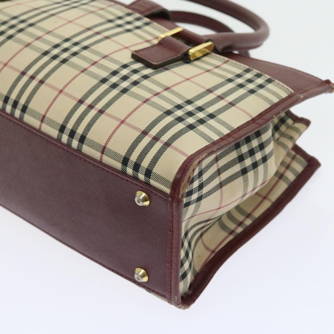 Burberry Nova Check Hand Bag Nylon Canvas Beige Auth 56466