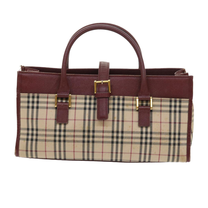 Burberry Nova Check Hand Bag Nylon Canvas Beige Auth 56466