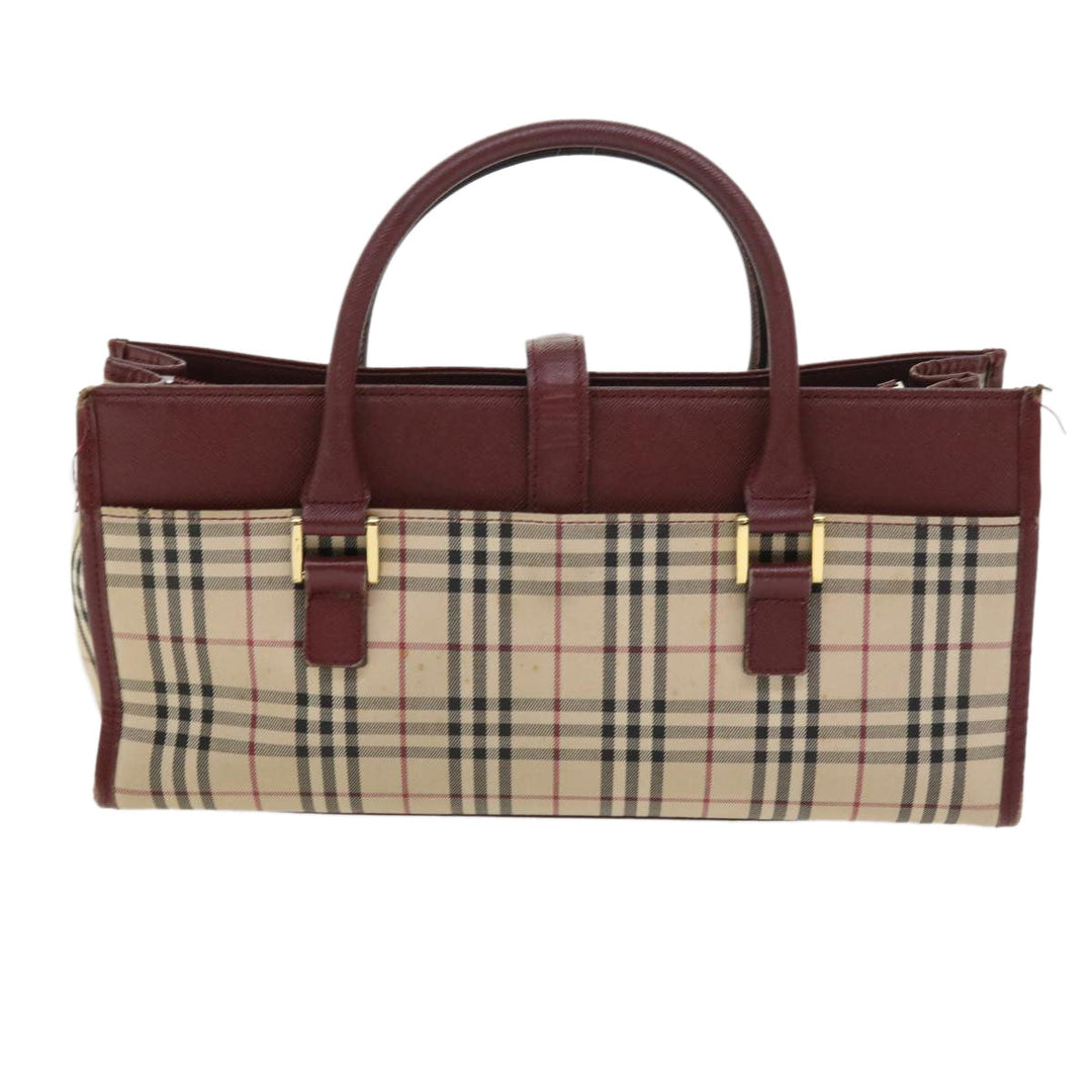 Burberry Nova Check Hand Bag Nylon Canvas Beige Auth 56466