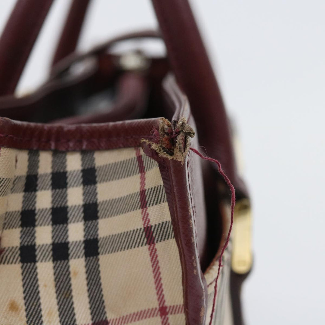 Burberry Nova Check Hand Bag Nylon Canvas Beige Auth 56466