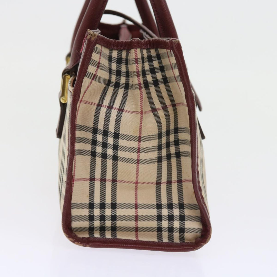 Burberry Nova Check Hand Bag Nylon Canvas Beige Auth 56466