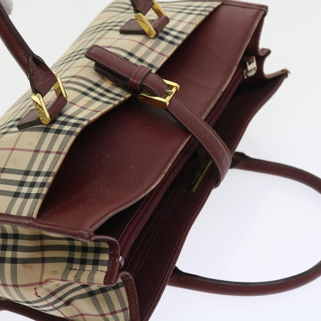 Burberry Nova Check Hand Bag Nylon Canvas Beige Auth 56466