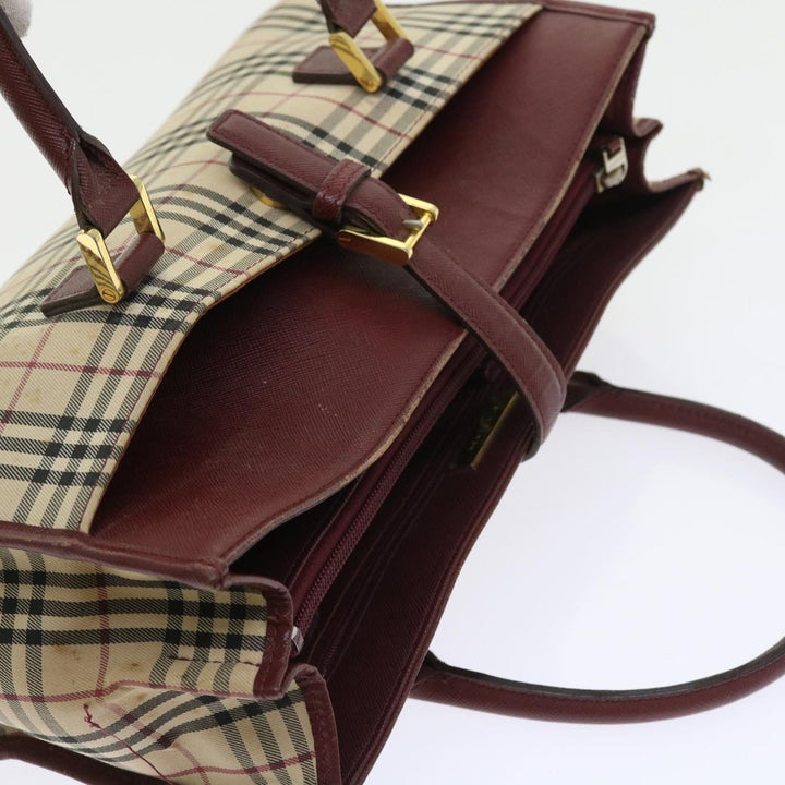 Burberry Nova Check Hand Bag Nylon Canvas Beige Auth 56466