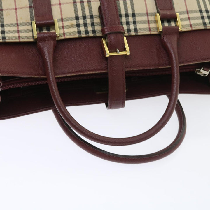 Burberry Nova Check Hand Bag Nylon Canvas Beige Auth 56466