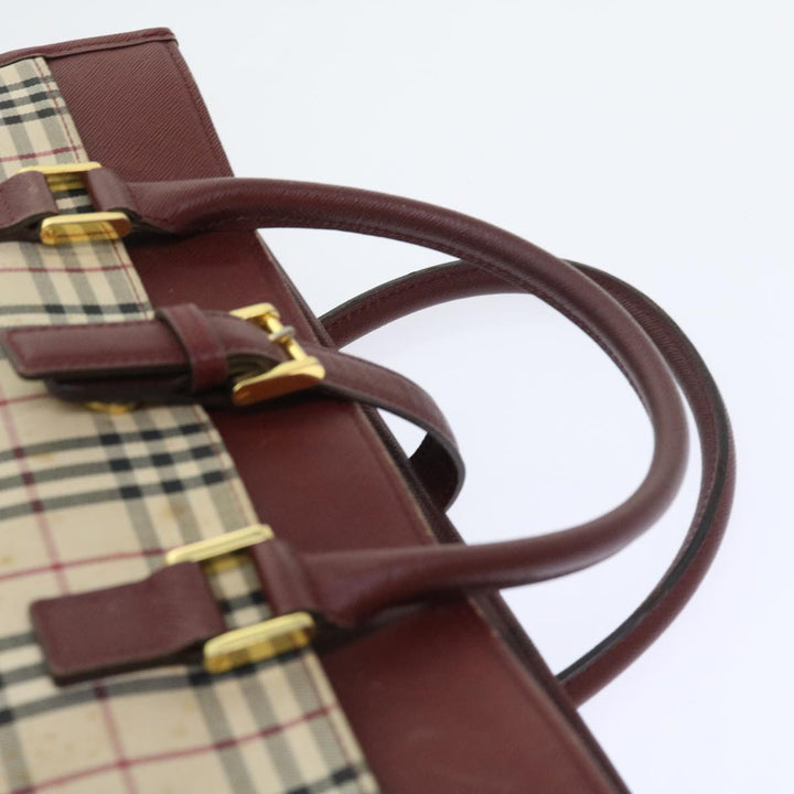Burberry Nova Check Hand Bag Nylon Canvas Beige Auth 56466