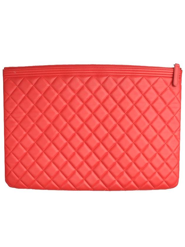 Boy Red Lambskin Quilted Gold Plated Large Clutch No 21 Chanel