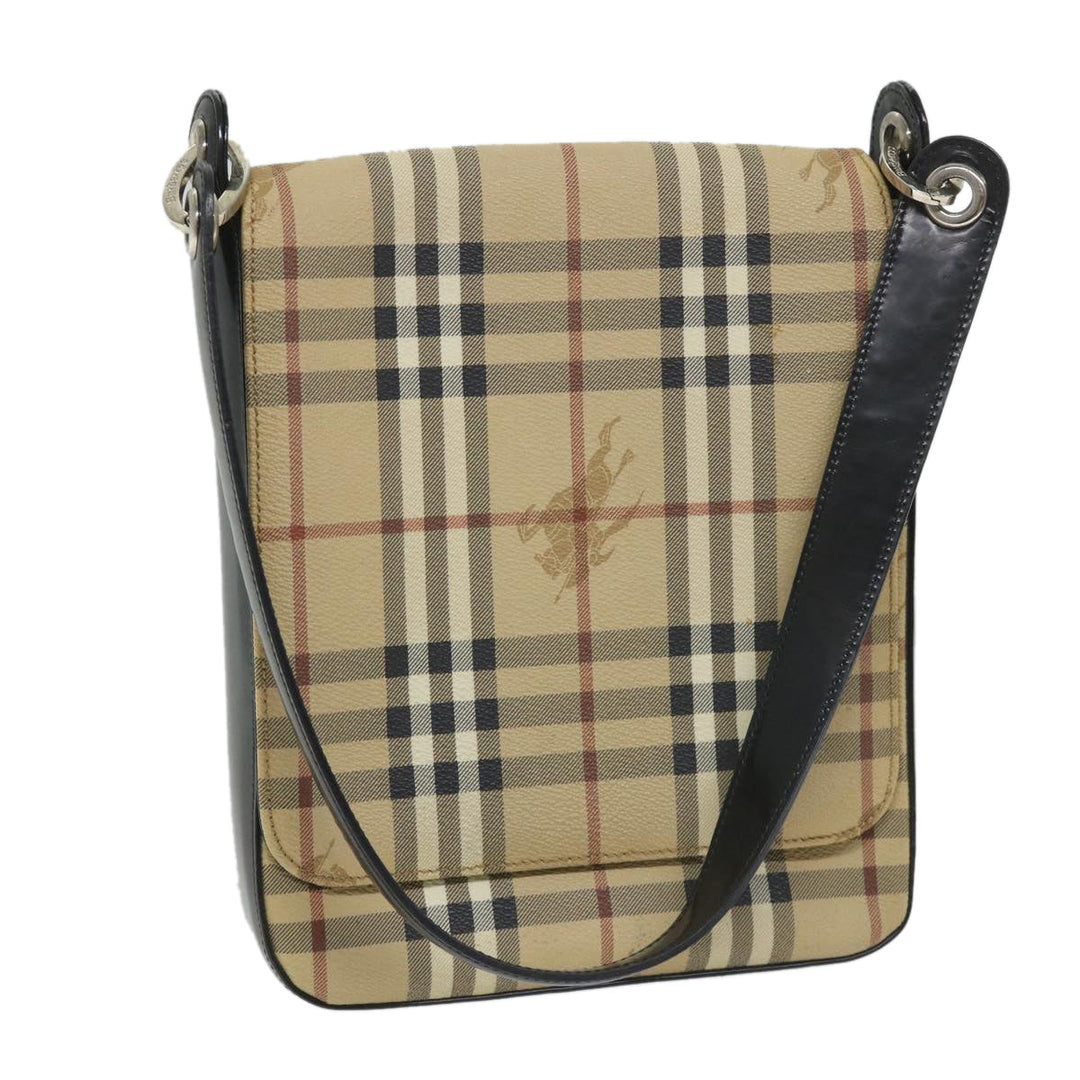 BurberrySs Nova Check Shoulder Bag PVC Leather Beige Black Auth 56484