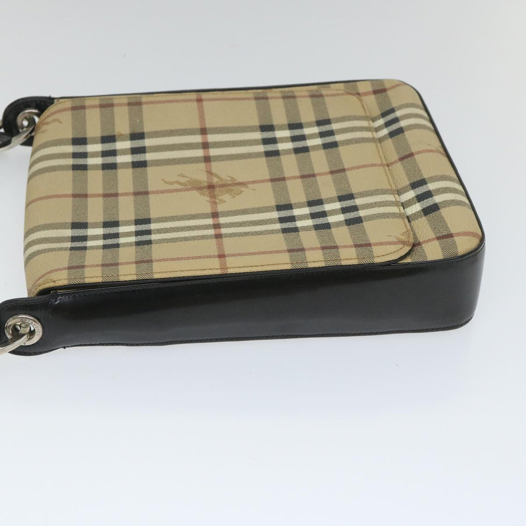 BurberrySs Nova Check Shoulder Bag PVC Leather Beige Black Auth 56484