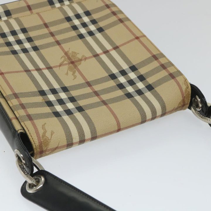 BurberrySs Nova Check Shoulder Bag PVC Leather Beige Black Auth 56484
