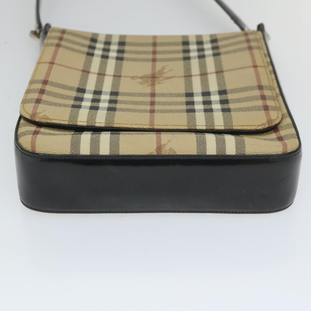 BurberrySs Nova Check Shoulder Bag PVC Leather Beige Black Auth 56484