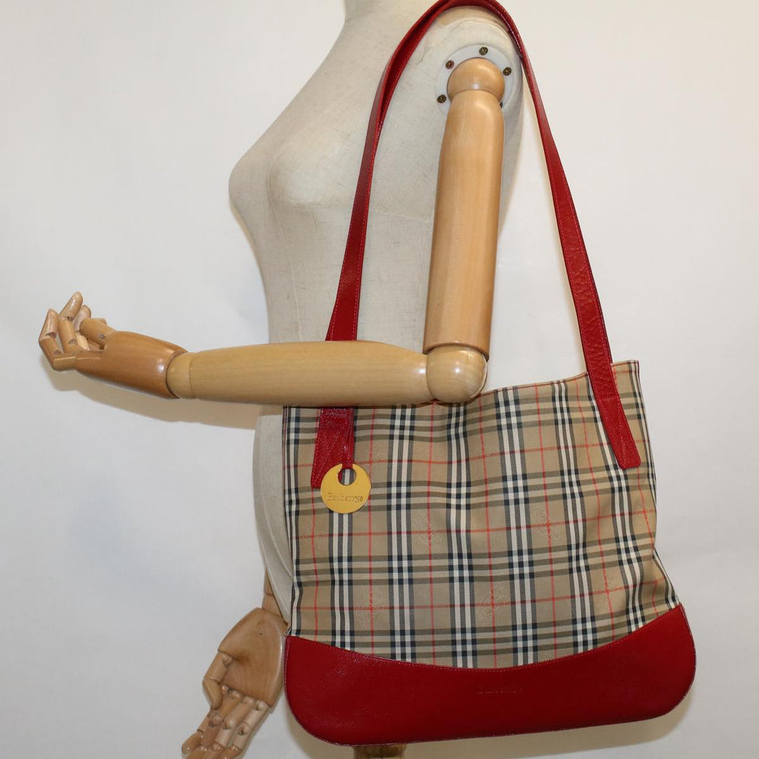 BurberrySs Nova Check Tote Bag Canvas Beige Red Auth 56573