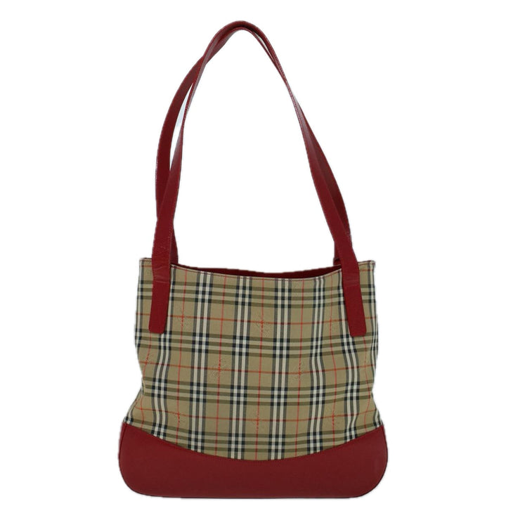 BurberrySs Nova Check Tote Bag Canvas Beige Red Auth 56573