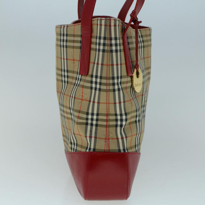 BurberrySs Nova Check Tote Bag Canvas Beige Red Auth 56573