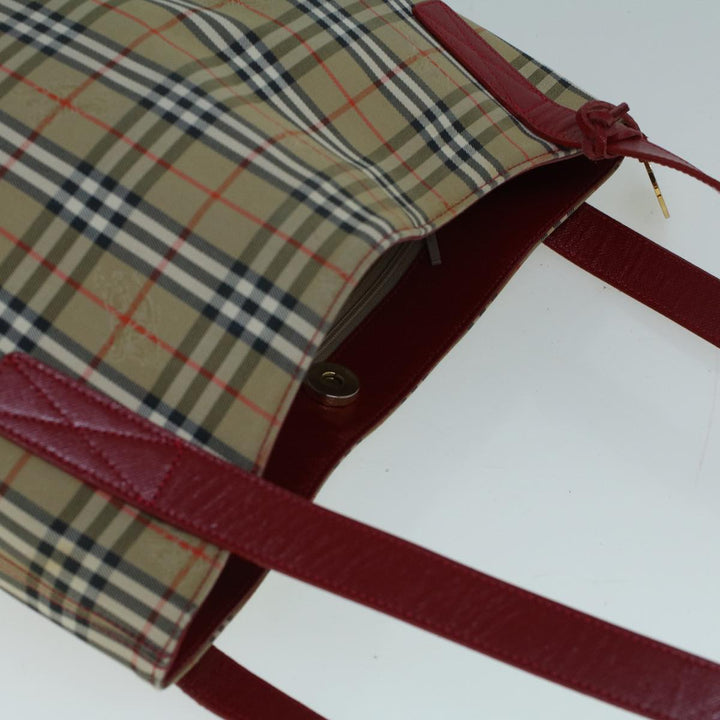 BurberrySs Nova Check Tote Bag Canvas Beige Red Auth 56573