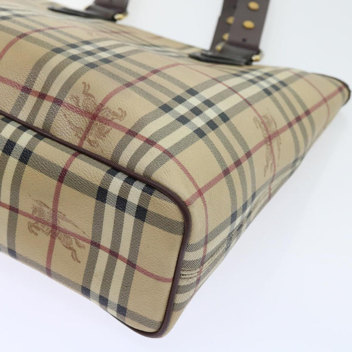Burberry Nova Check Tote Bag PVC Leather Beige Auth 56575