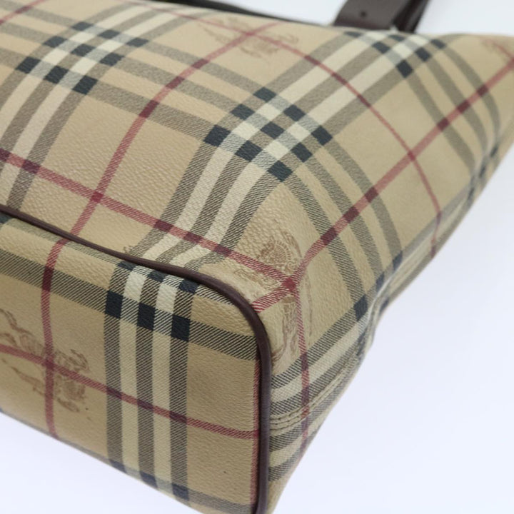 Burberry Nova Check Tote Bag PVC Leather Beige Auth 56575