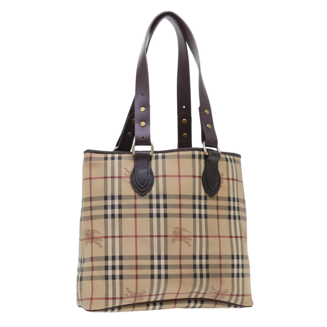 Burberry Nova Check Tote Bag PVC Leather Beige Auth 56575