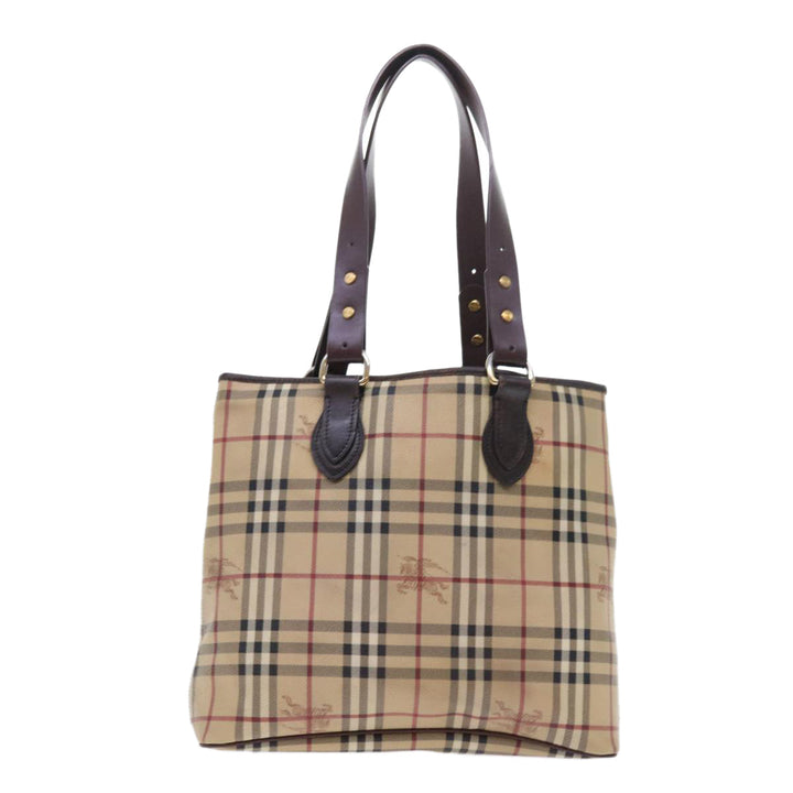 Burberry Nova Check Tote Bag PVC Leather Beige Auth 56575