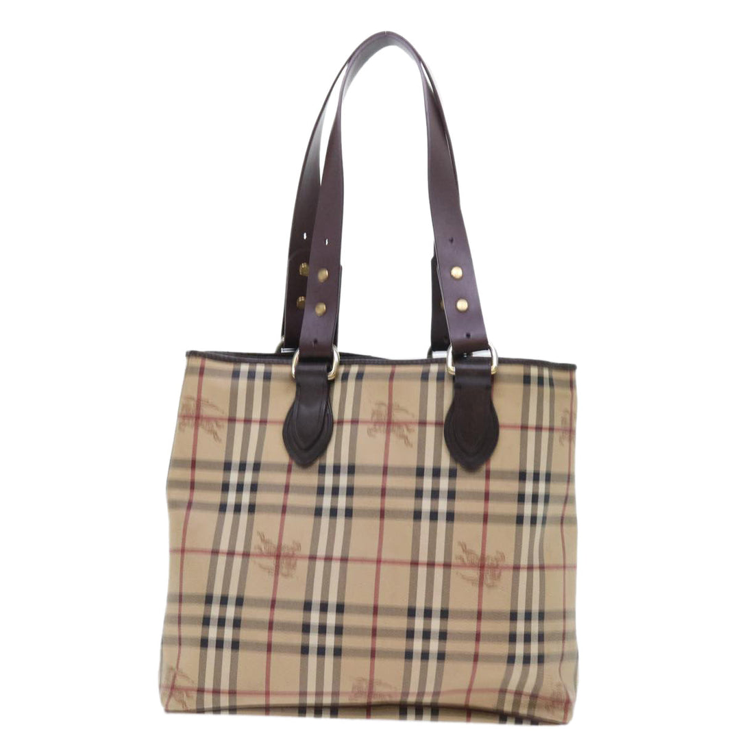 Burberry Nova Check Tote Bag PVC Leather Beige Auth 56575