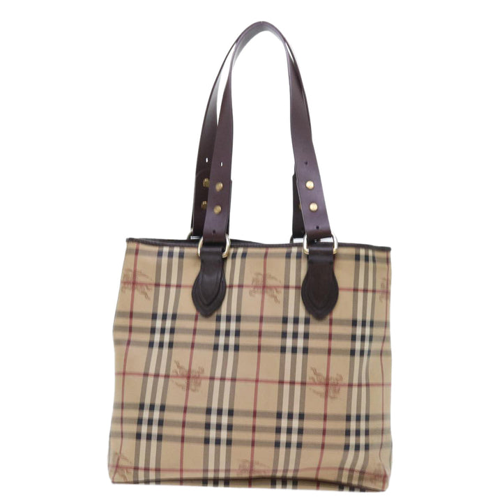Burberry Nova Check Tote Bag PVC Leather Beige Auth 56575