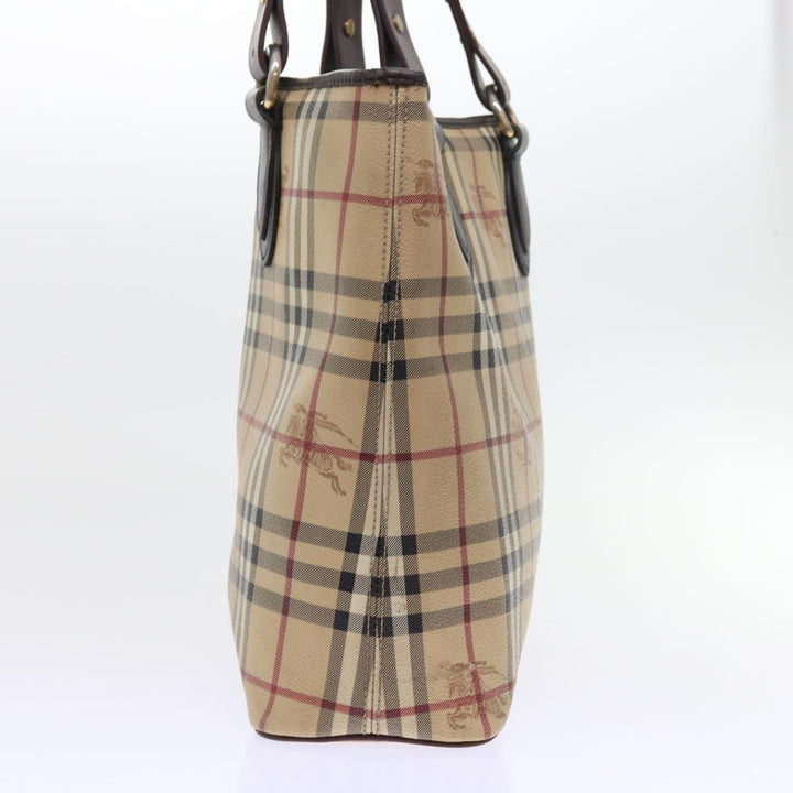 Burberry Nova Check Tote Bag PVC Leather Beige Auth 56575