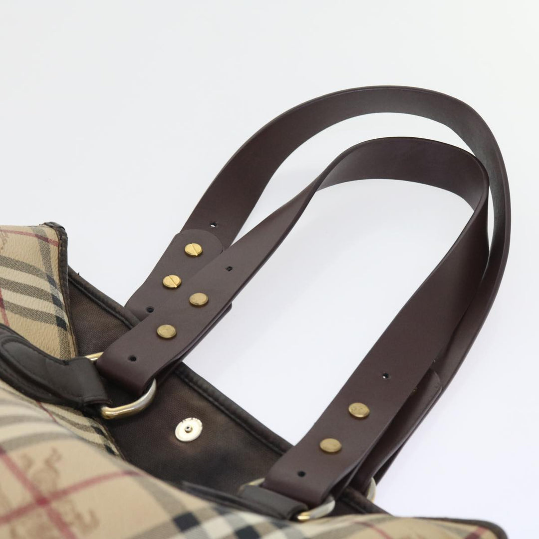 Burberry Nova Check Tote Bag PVC Leather Beige Auth 56575