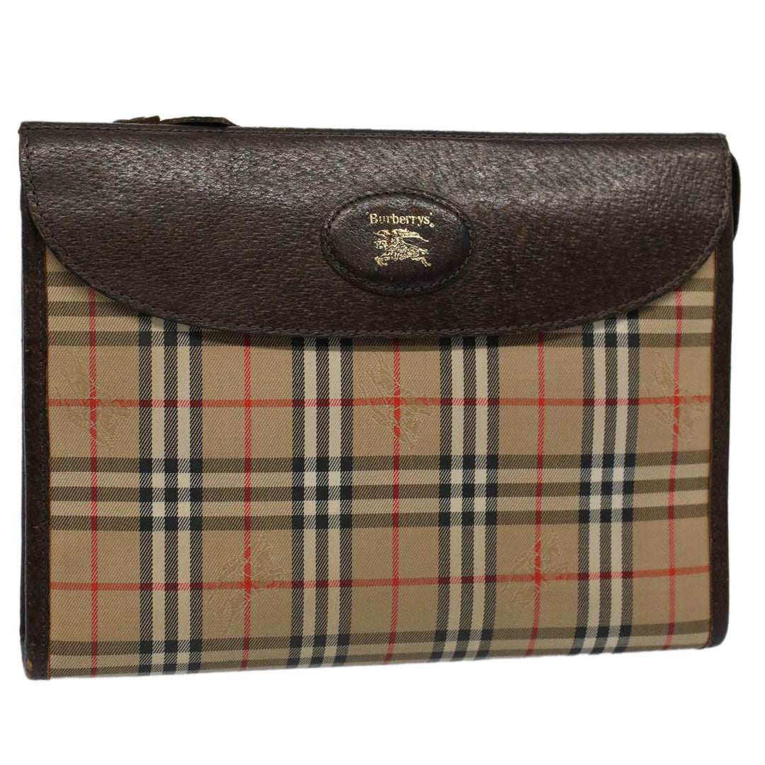 BurberrySs Nova Check Clutch Bag Nylon Canvas Beige Auth 56606