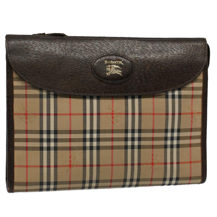 BurberrySs Nova Check Clutch Bag Nylon Canvas Beige Auth 56606