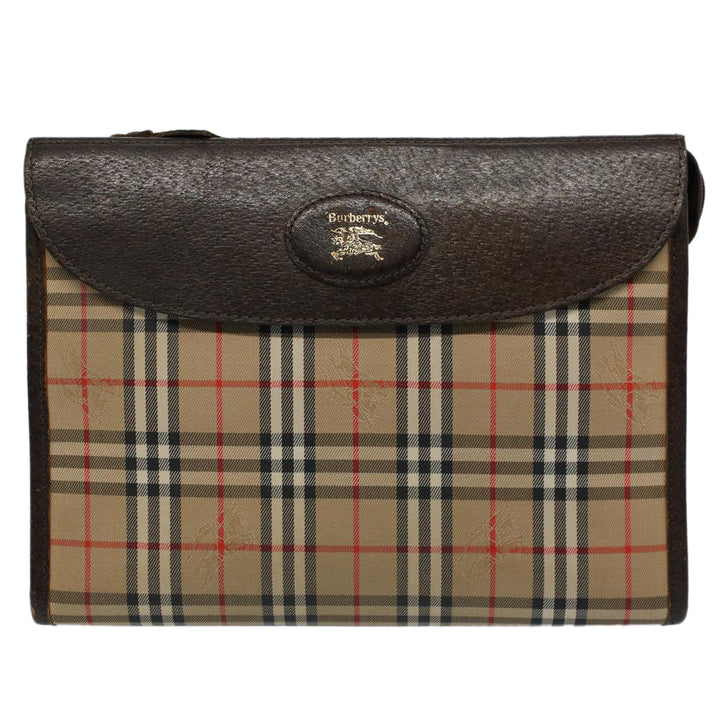 BurberrySs Nova Check Clutch Bag Nylon Canvas Beige Auth 56606
