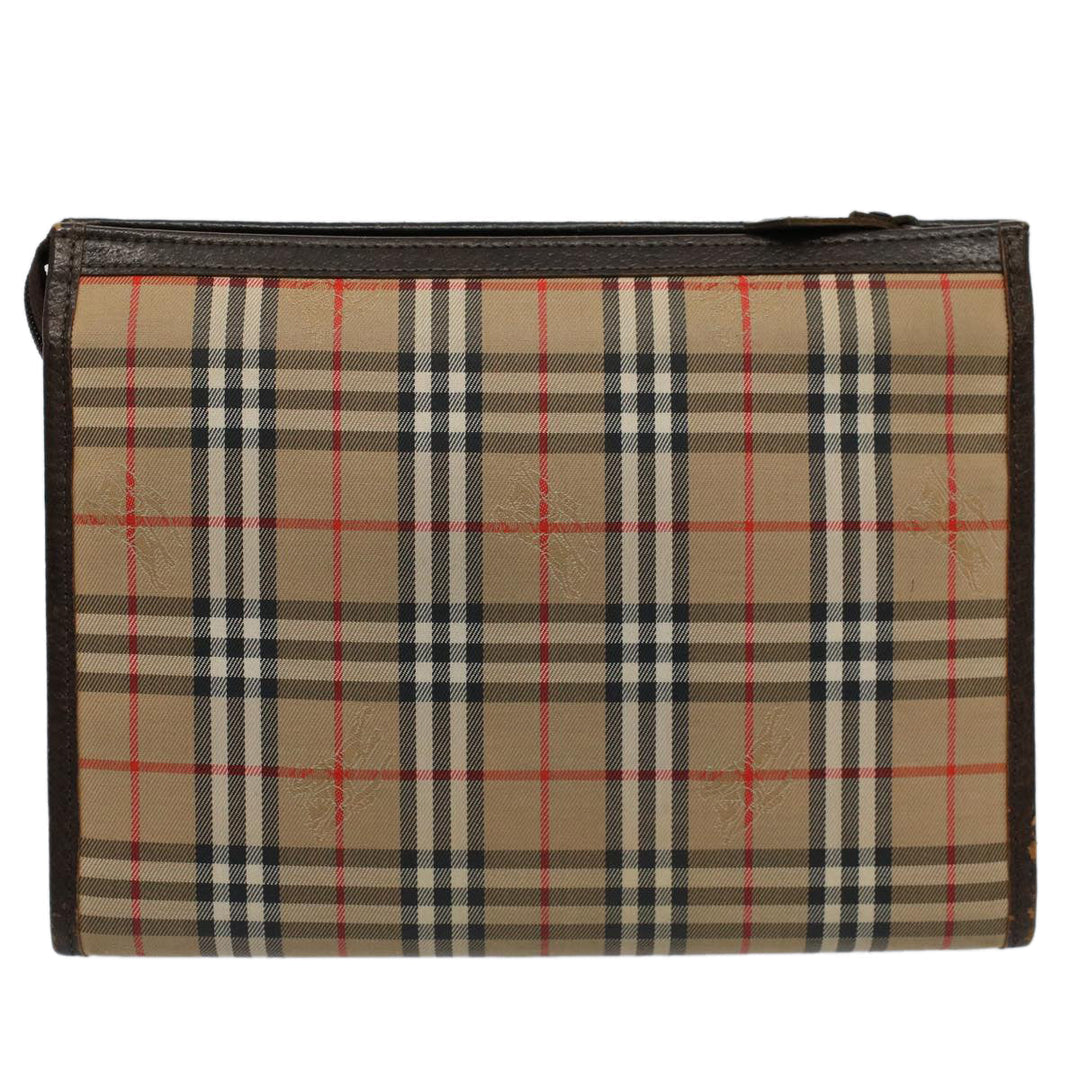 BurberrySs Nova Check Clutch Bag Nylon Canvas Beige Auth 56606