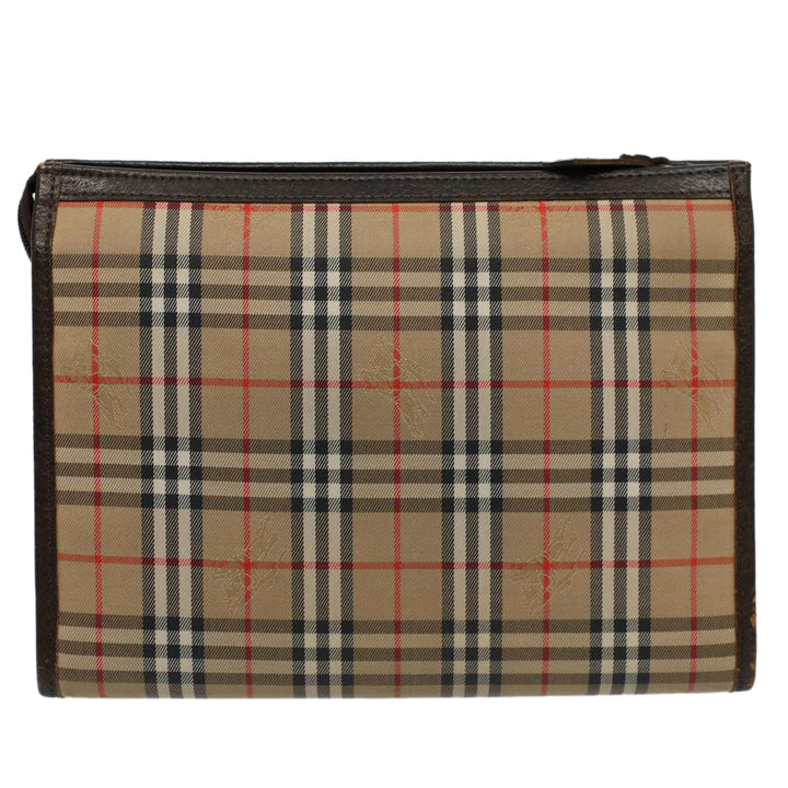 BurberrySs Nova Check Clutch Bag Nylon Canvas Beige Auth 56606