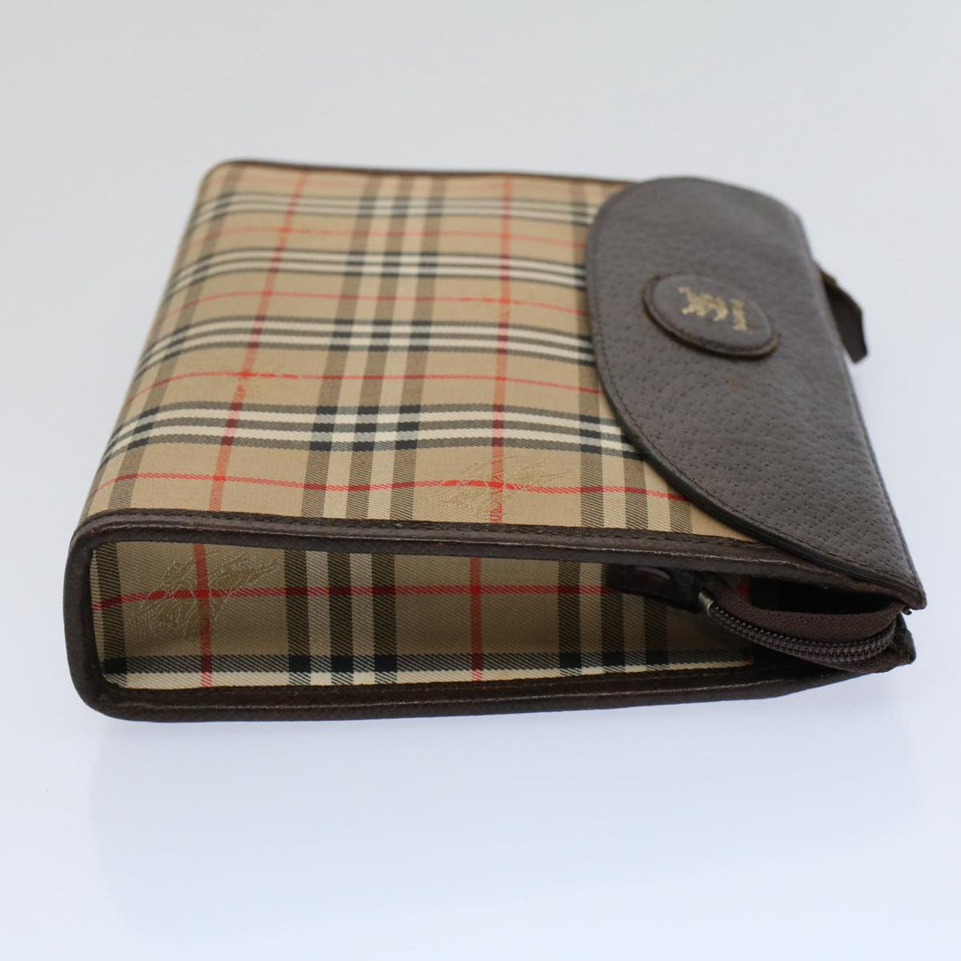 BurberrySs Nova Check Clutch Bag Nylon Canvas Beige Auth 56606