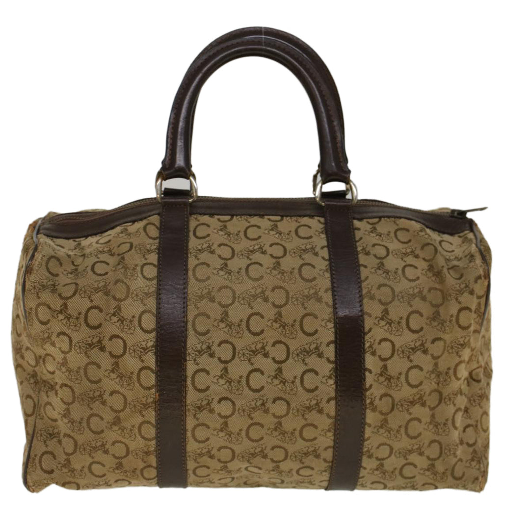 Celine C Macadam Canvas Hand Bag Leather Beige Auth 56626