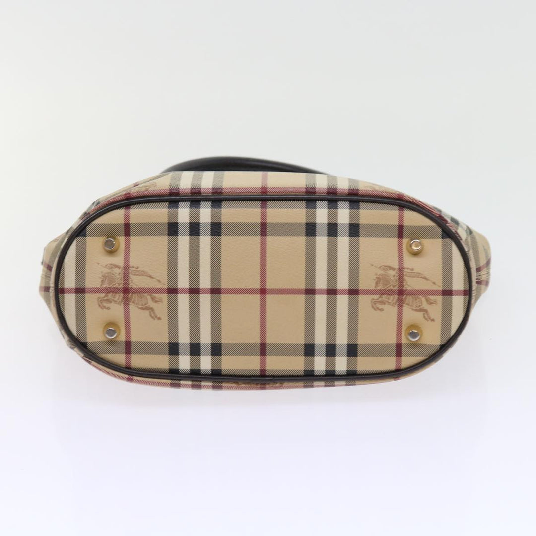 BURBERRY Nova Check Shoulder Bag Pvc Leather 2way Beige Black Auth 56661