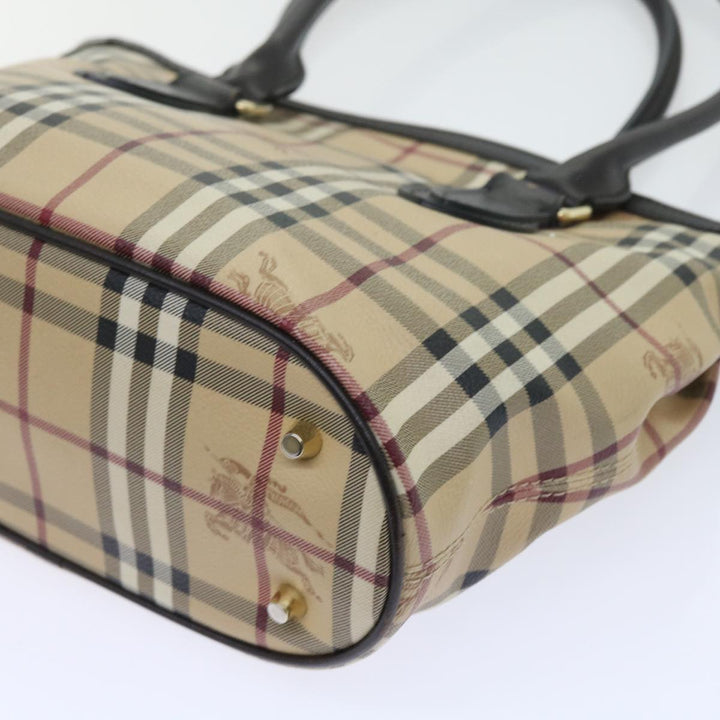 BURBERRY Nova Check Shoulder Bag Pvc Leather 2way Beige Black Auth 56661