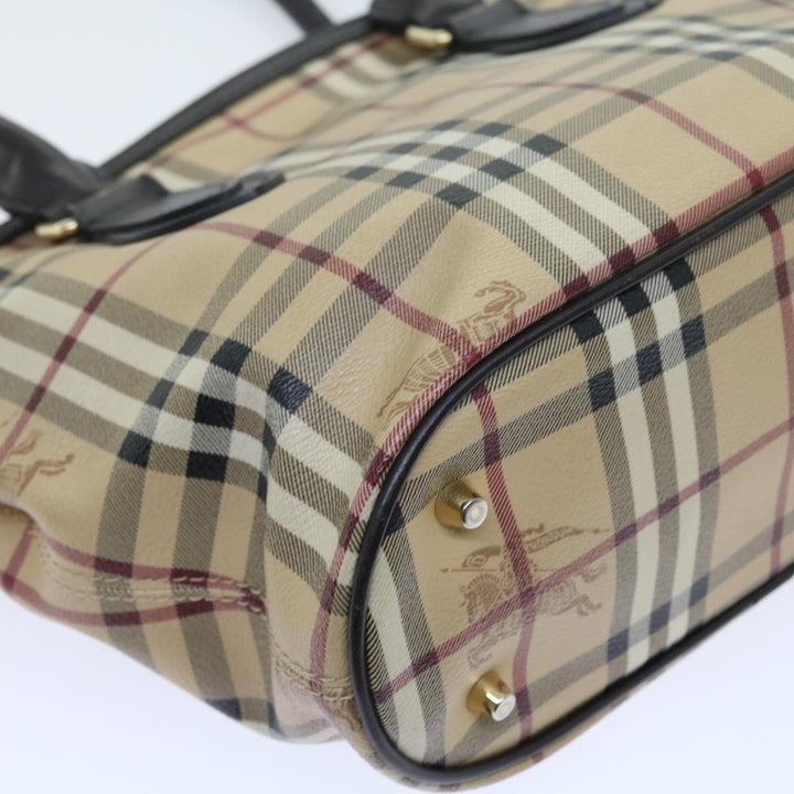 BURBERRY Nova Check Shoulder Bag Pvc Leather 2way Beige Black Auth 56661