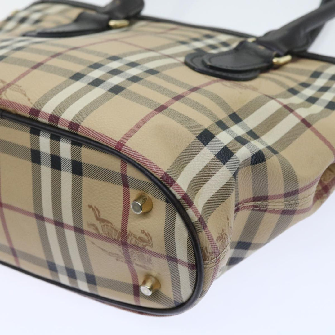 BURBERRY Nova Check Shoulder Bag Pvc Leather 2way Beige Black Auth 56661